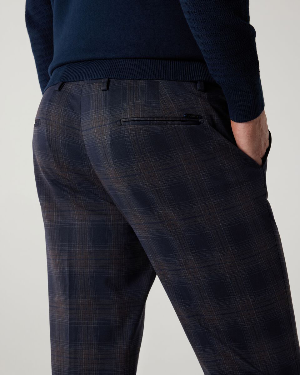 Blue Check Relaxed Slim Jersey Check Tailored Pant